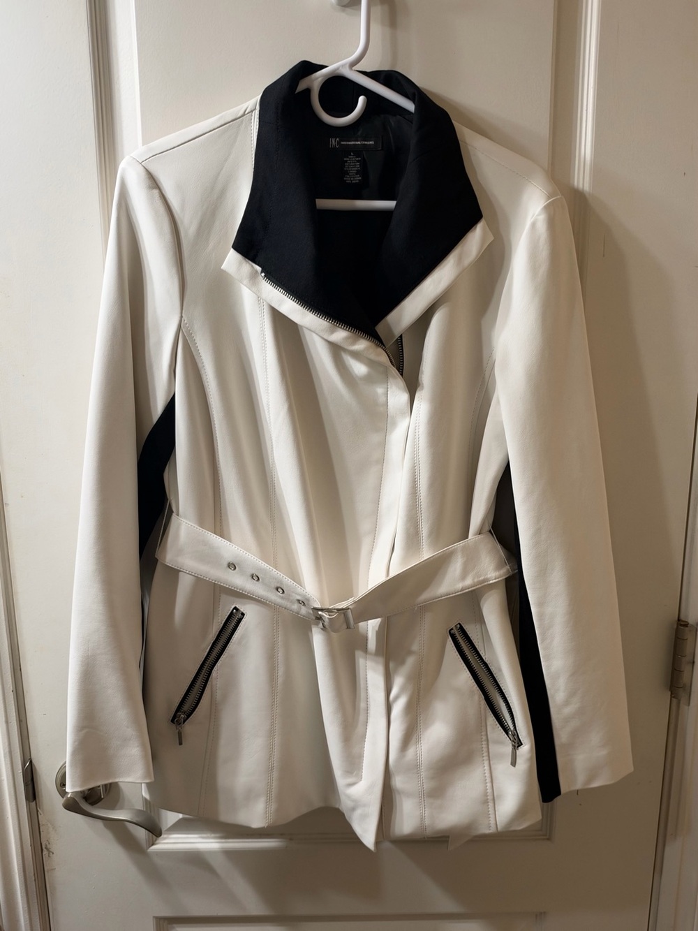 International Concepts Cream Belted Jacket with Black Trim-L